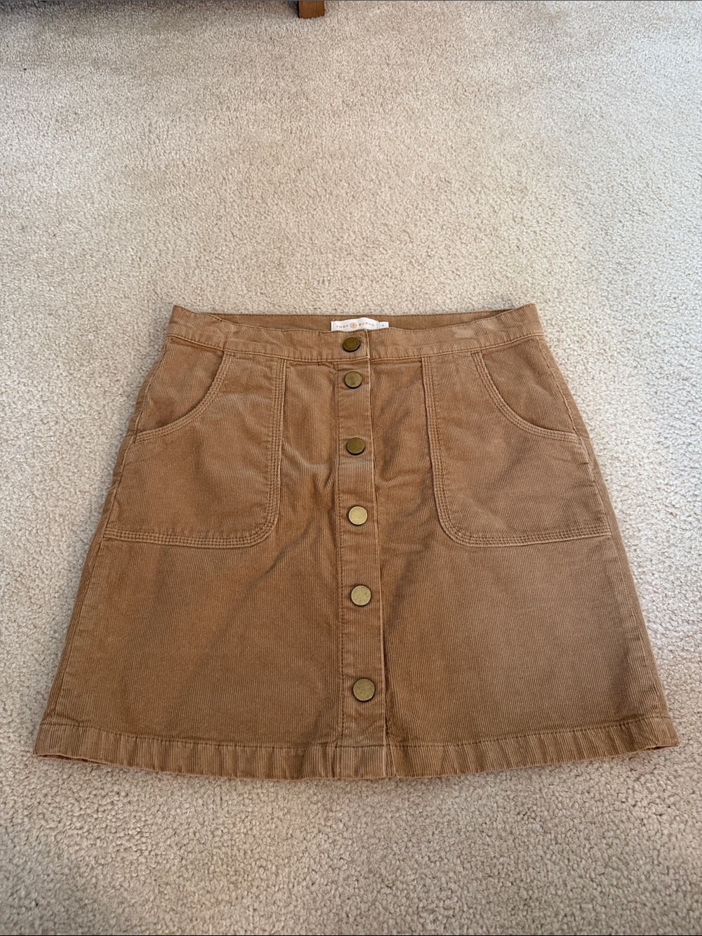 Tory Burch Tan Button-Front A-Line Corduroy Skirt